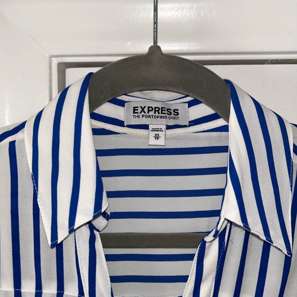 Express Two Pocket Portofino Button Down Striped - Picture 3 of 7